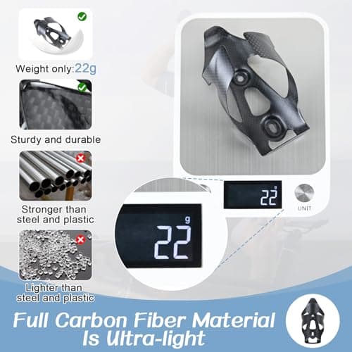 ROADNADO Carbon Bike Bottle Cages Ultralight only 22g Water Bottle Holder Carbon Fiber Bicycle Drink Holder Durable Cup Holder for Road Bike Mountain Bike for 72-74 mm Bottle (Classic Matte-1pcs) — view 3