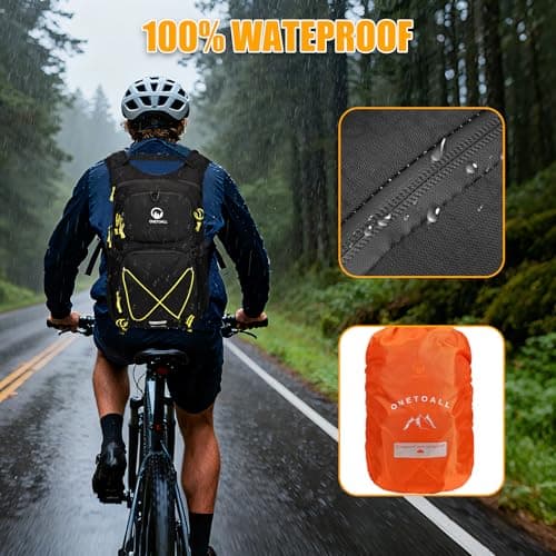 ONETOALL Hydration Backpack with 2L Water Bladder, 22L Waterproof Hiking Backpack with Rain Cover, Insulated Compartment for Running, Cycling, Walking, Camping & Skiing, Black — view 4