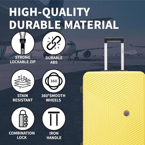 FLYMAX 24" Medium Suitcase Super Lightweight 4 Wheel Spinner Hard Shell ABS Luggage Hold Check in Travel Case Yellow 67L — view 4