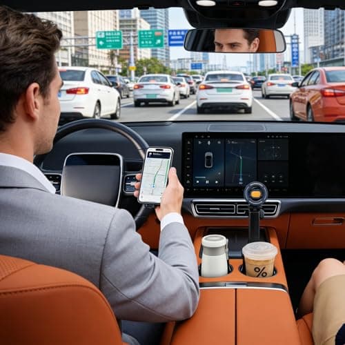 Sunlitpqrny Phone Cup Holder for Car | 2-in-1 360 Rotating Magnetic Non-Slip,Cup Phone Holder for Car,for Vehicle Truck SUV RV Sedan Van Road Trip Travel Driving Driver Men Women — view 3