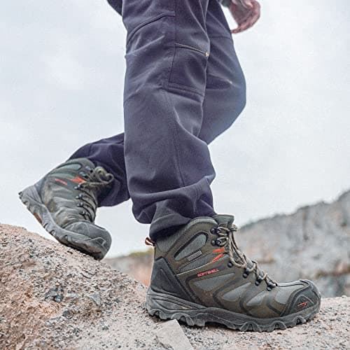NORTIV 8 Men's Ankle High WaterproofWalking Boots,Olive/Black/Orange,10W — view 2