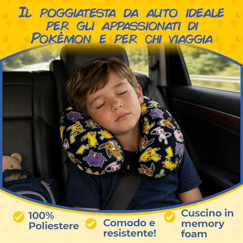 Pokémon Kids Travel Neck Pillow – Memory Foam U-Shape Headrest, Removable Washable Cover, Snap Button Closure, 29 x 29 cm – Pikachu Gift for Pokémon Fans — view 4