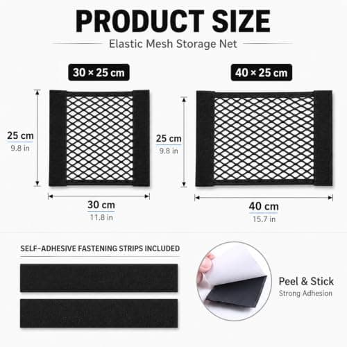 Car Boot Tidy Mesh Pockets 2+2 – 40x25/30x25cm, No-Drill Adhesive/Velcro — view 2