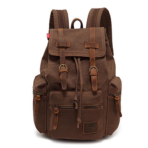 High Capacity Canvas Vintage Backpack - for School Hiking Travel 12-17" Laptop Backapcks for Men Casual Daypacks (Larger-Coffee)