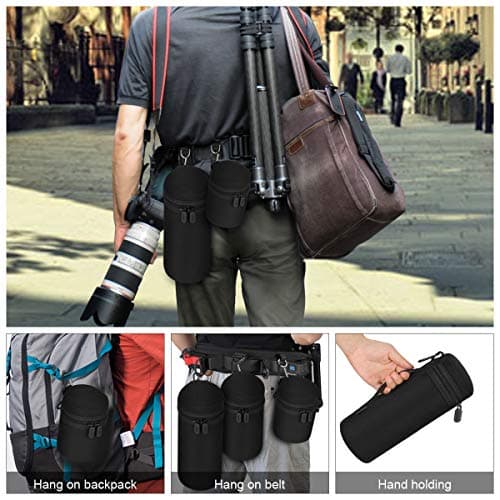 ARVOK Lens Pouch Set, Water Resistant Protective Lens Cases for DSLR Camera Lens, 4 Size Thick Camera Lens Bag for Canon, Nikon, Tamron, Sigma, Pentax, Sony, Olympus, Panasonic — view 6