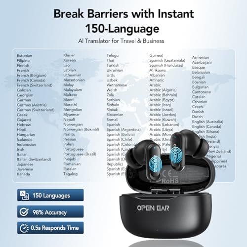 BNARQP MS112 AI Translation Earbuds Real Time, 135 Language Translator Earbuds, Heart Rate Sensing Audifonos Traductores Inglés Español, 4-in-1 Translating Bluetooth Headphones for Travel Black — view 2
