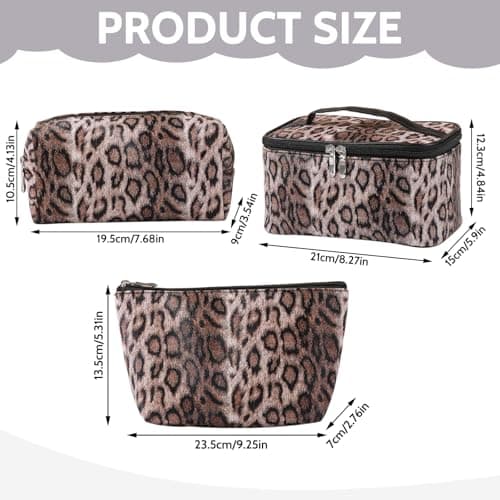 3 Pcs Leopard Print Makeup Bag Set, Dark Brown Travel Cosmetic Bags & Toiletry Organiser for Women, Portable Vanity Case Pouch, Stylish Travel Essentials & Beauty Gifts — view 2