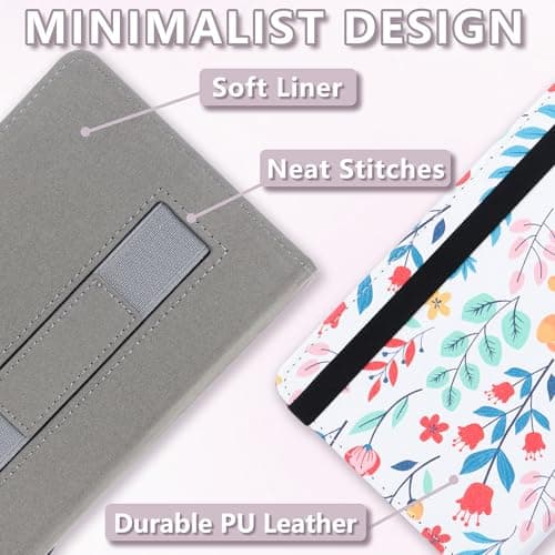 Universal Case for 6 Inch Kindle, Folio Ultra Slim Pu Leather Cover with Hand Strap Lightweight Shell Cover Compatible with Kindle 11th Generation 2024 E-Reader, White Flowers — view 3