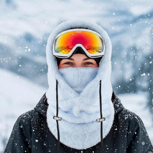 Balaclava Winter Thermal Fleece Snood Balaclavas for Men Unisex Neck Warmer Snoods for Men Women Sherpa Hood Ski Mask Windproof Face Cover Hat Neck Gaiter Skiing Fishing Outdoor Sports Sky Blue — view 4
