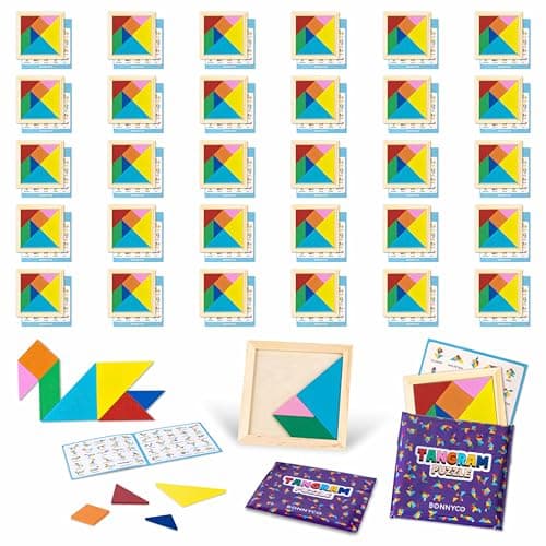 BONNYCO Tangram Puzzles for Kids 30 Pack, Party Bag Fillers for Kids Unisex. Party Favours Toys, Gifts Students from Teachers. Pinata Fillers, Return Gifts Birthday. Mini Puzzles, Classroom Prizes