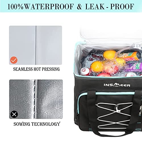 INSMEER Large Cool Bag 55L/90 Cans, XXL Insulated Cooler Bag Leakproof, Thermal Faily Picnic Bag with Adjustable Padded Strap&Bottle Opener, Foldable Soft Cool Bags for Camping,Beach,Family,Shopping — view 5