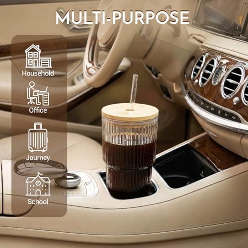 zxevg Iced Coffee Cup 2 Pack 600ml Wooden Lid Floral — view 5