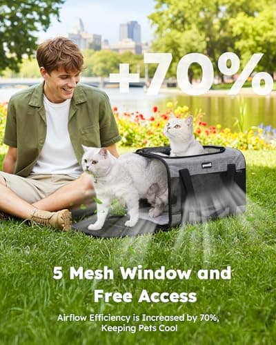 pecute® Cat Carrier Large, Breathable Pet Carrier Bag, Dog Carrier M, Grey — view 5