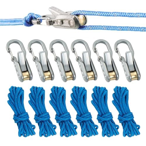 6-Pack Retractable Rope Roller Ratchet Straps Set, Knot-Free Camping Rope Tightening Tool with Cam Lock, Paracord Ropes Pulley Tensioner Clips, Outdoor Tools