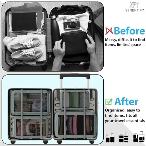 Serentify Extra Deep Packing Cubes for Suitcases - 4PCS Suitcase Organiser Bags Set (XL, L, M & S) - Durable Nylon Ripstop Fabric - Holiday Travel Essentials - Packing Bags for Backpack (Grey) — view 6