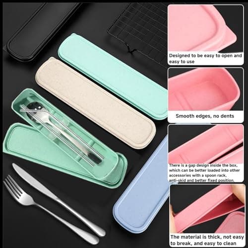 QZLSAYSL 8-Piece Travel Cutlery Set, Reusable Stainless Steel Flatware with Storage Box, Suitable for School, Travel, Camping (Beige) — view 5