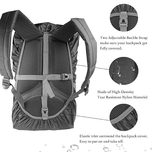 JITIFAZH Backpack Waterproof Cover with Reflective Strap (8-70L), 2 Adjustable Anti Slip Cross Buckle Strap for Outdoor, Hiking, Camping, Traveling, Cycling(Black, S for 18-25L backpack) — view 3