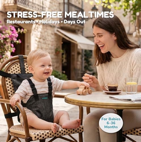 Travel Highchair Lightweight and Foldable, Booster Seat dining chair with Adjustable 3-Point Safety Harness, Compact Portable High Chair, Toddler Baby Seat for Travel, Restaurants, Camping, 6–36Months — view 2