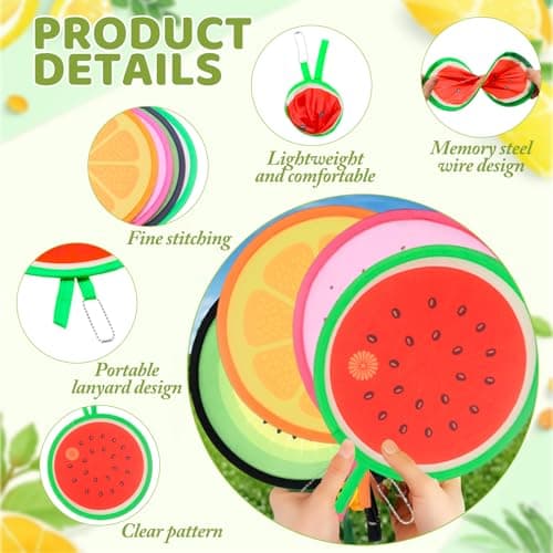 KASURE 8 PCS Foldable Fan, Fruit Round Handheld Folding Fan, Portable Cooling Fans with Beautiful Patterns, Summer Handheld Fan for Outdoor Travel, Party Wedding favors, Photo Props — view 3
