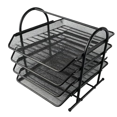 SUPYINI Metal Desk File Organizer, 4 Compartments Mesh Desktop Storage (4 — view 2