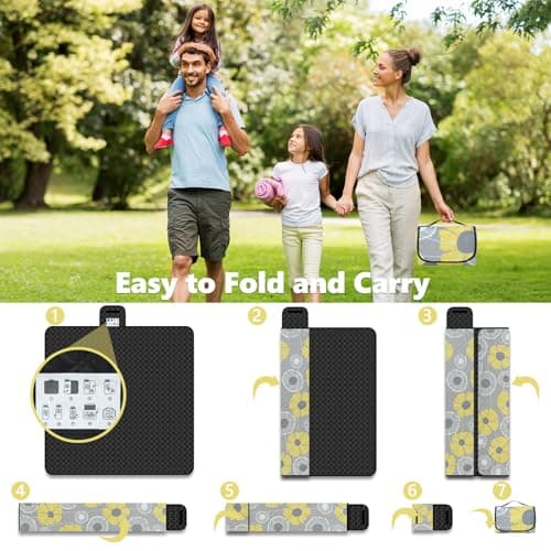 homchen Picnic Blanket, 200 x 200 cm Large Picnic Mat Machine Washable Foldable and Portable for Beach, Park, Camping, Outdoor, Party (Yellow) — view 4