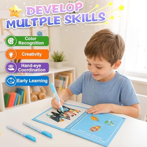 Ballery 5 Pack Magic Water Colouring Books for Toddlers, Reusable Water Painting Books with Pens, Mess Free Drawing Travel Toy, Educational Learning Doodle Book Set for Boys Girls — view 6