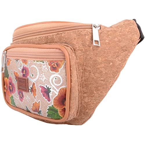 Womens Travel/Holiday Cork Waist Bag/Bumbag with Floral Design - Metallic Flowers — view 3