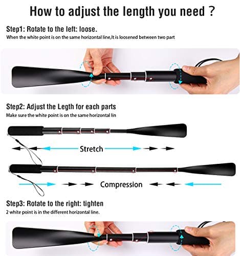 JJDPARTS Shoe Horn Long Handle,36.83" Retractable Shoe Horn,Aluminum Shoe Horn For Men Women Kids Seniors, Black — view 5