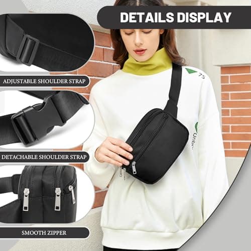 Bumbags for Women Men Women Ladies, Waterproof Fashion Bum Bag, Multi Pockets, Crossbody Bag Lightweight for Travel Sport Running (White) — view 5