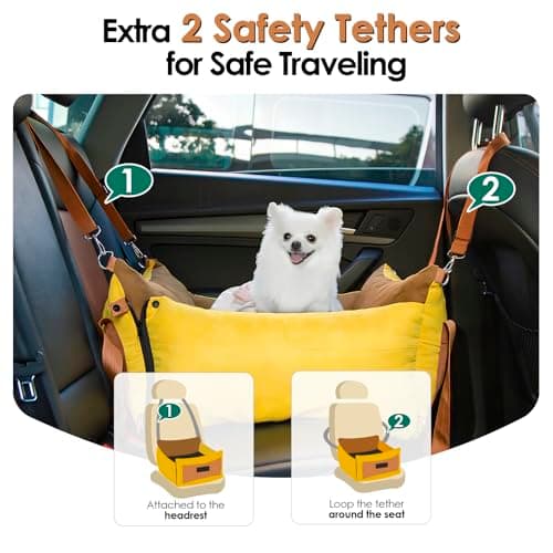 Dog Car Seat for Small & Medium Pet Under 15KG, Portable Travel Bed with Extendable Rest Area, Detachable and Washable Puppy Booster Car Carrier Seat with Storage Pockets and Safety Tether — view 3