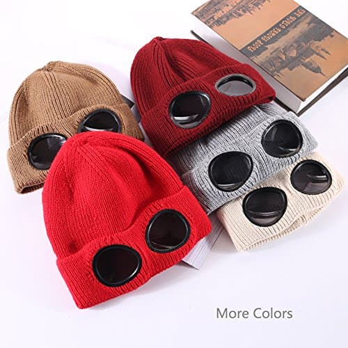 MansWill Unisex Wool Knitted Goggles Beanie, Warm Winter Stylish Hat Autumn Outdoor Sports Cap Fashion Womens Indoor Leisure Heat Keeper Ear Snow Cold Protector — view 5