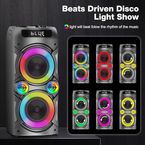 Portable Bluetooth Speaker 100W Big Powerful Wireless Boombox TWS Pairing Loud Stereo Sound Deep Bass Large Party Speakers with Subwoofer LED Lights for Outdoor Home Camping — view 5