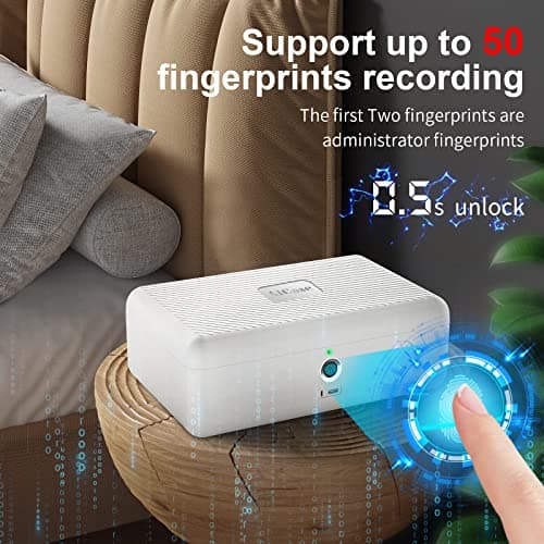 AICase Biometric Fingerprint Storage Box,Portable Cash Jewelry Security Case Lock Box Safe,Combination Lock for Car, Home,Office Travel White_01 — view 2