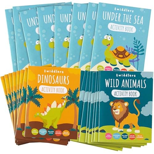 THE TWIDDLERS 24 Mini Colouring Activity Books for Kids, A6 Size - Learning Safari Dinosaur & Sea Animals for Children, Perfect Mini Activity Books for Party Bags Birthday Favours Fillers (Ages 4-8)