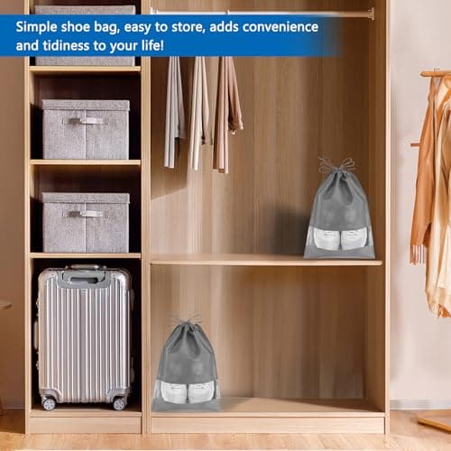 ZONKSTEE 20 Pack Shoe Storage Bags, Black, Non-Woven Fabric, Drawstring Closure, Portable, Waterproof, Dust Proof, Transparent Slot, Multi-Purpose Travel & Home Use — view 6