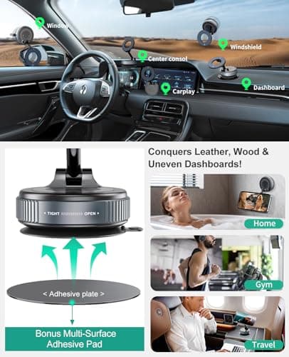2026 Magnetic Suction Phone Mount for MagSafe, 360°Adjustable Magnetic Car Phone Holder, Foldable Suction Cup Car Phone Mount for Car/Gym/Mirror/Shower, Cell Phone Holder for iPhone 17 16 15 Black — view 4