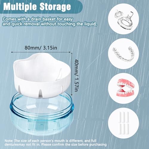 ExcellaElite Dental Retainer Case, Denture Bath Box Leakproof Retainer Boxs Portable Denture Cleaning Kit with Mirror Denture Cup Suitable for Removable Braces Storage Soaking Cleaning — view 4