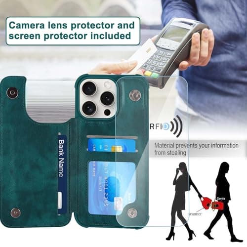 VANAVAGY Fit Car Mount Wallet Case for iPhone 15 Pro Max,Midnight Green — view 4