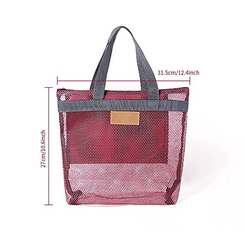 Mesh Shower Caddy Bag, Quick Dry Portable Tote Bag and Inner Pocket, Lightweight Bath Organizer for College Dorm Bathroom, Swimming, Gym, Beach, Travel (Red) — view 2