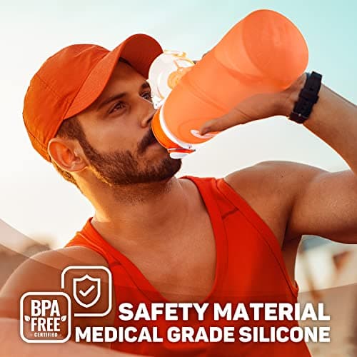 Kemier Collapsible Foldable Water Bottle for Travel, Gym, Hiking - Silicone Leakproof Sports Outdoor Bottle with Carabiner, 750ML/26OZ (Orange) — view 2