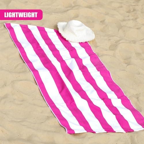 GEEZY Microfibre Beach Towel, Pink Striped - Quick Drying, Lightweight, Sand-Free, Large & Durable, Summer Design - Beach Essentials for Travel, Holiday, Swimming, Sauna, Adults & Kids, 70x140cm — view 3