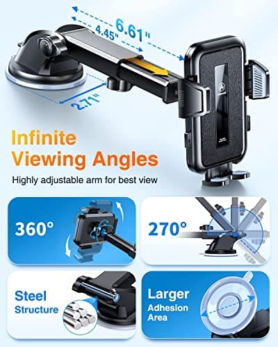 VANMASS High-end Max Upgrade Car Phone Holder【Large Phone & Thick Case Friendly】 Super Suction Mobile Automobile Cradle Van Dashboard Windscreen Vent Mount for iPhone 17 Pro Max 16 15 14 13 Samsung — view 6