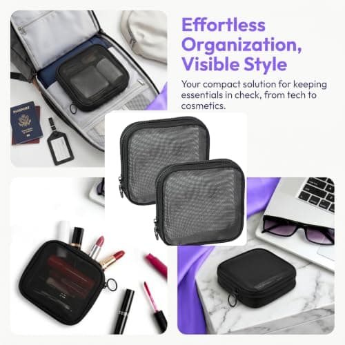 2 Pcs Small Make Up Bag, Mini Mesh Makeup Bag Organizing Pouch Electronics Accessories Multi-Functional Cosmetic Case Storage Travel Kit for Handbag — view 6