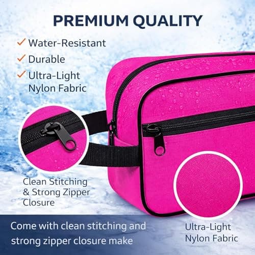 Water-Resistant Toiletry Bag for Men & Women - Lightweight Travel Wash Bag with Multiple Compartments, Compact Dopp Kit Cosmetic Organizer, Durable Nylon Shaving & Makeup Storage Case (Pink) — view 3