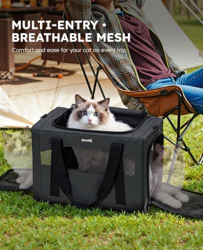 pecute Cat Carrier XL, Extra Large Stable Cat Carrier Handbag, Dark Grey — view 5