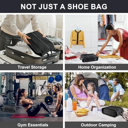 Shoe Bags for Travel, 4 Pack Extra Durable Travel Shoe Bags for Storage and Packing, Reusable Water-proof Shoe Bag with Smooth Zipper, Portable Travel Essentials, White, Simple — view 4