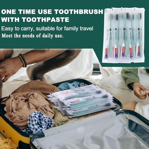 Hotel Toothbrush Set,30Pack Green Travel Toothbrush Set Individually Wrapped Disposable Toothbrushes with Toothpaste for Hotel,Homeless,Nursing Home,Charity — view 5