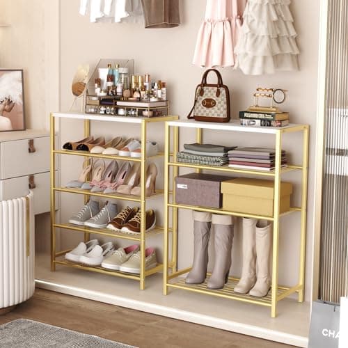 HOME BI 5-Tier Shoe Rack, Metal Shoe Storage Organizer, Modern Shoe Stand, Durable Shoe Shelf for Closet, Hallway, Entryway, Living Room,Gold — view 5