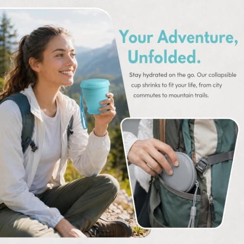 Zirax 2 Pcs Collapsible Cup, 260ML Silicone Foldable Travel Mug with Lid, Portable Reusable Camping Cups for Hot Drinks, Pocket Size Water Cup for Outdoor Hiking, Picnic & Commuting — view 4