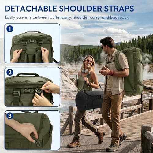 Haimont Heavy Duty Convertible Travel Duffel Backpack, 90L, Army Green — view 3